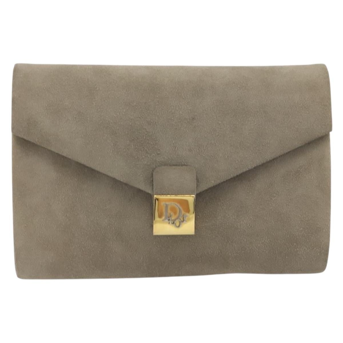 Christian Dior Chain Shoulder Bag Suede Beige Gold Auth 192537