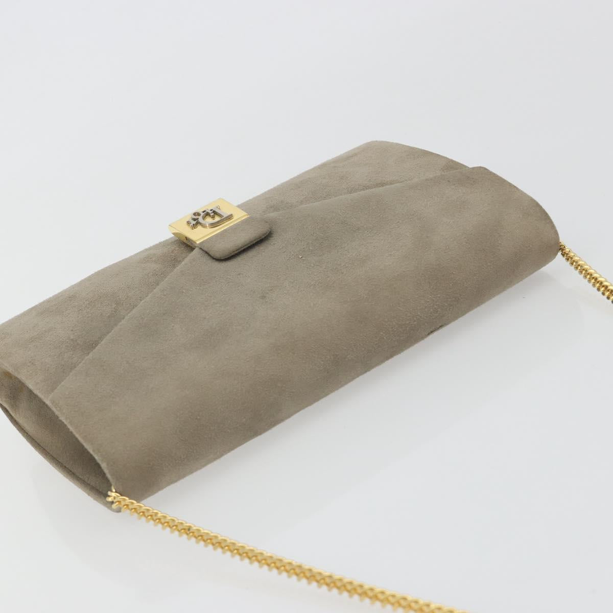 Christian Dior Chain Shoulder Bag Suede Beige Gold Auth 192537
