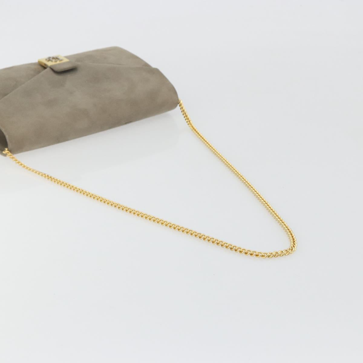 Christian Dior Chain Shoulder Bag Suede Beige Gold Auth 192537