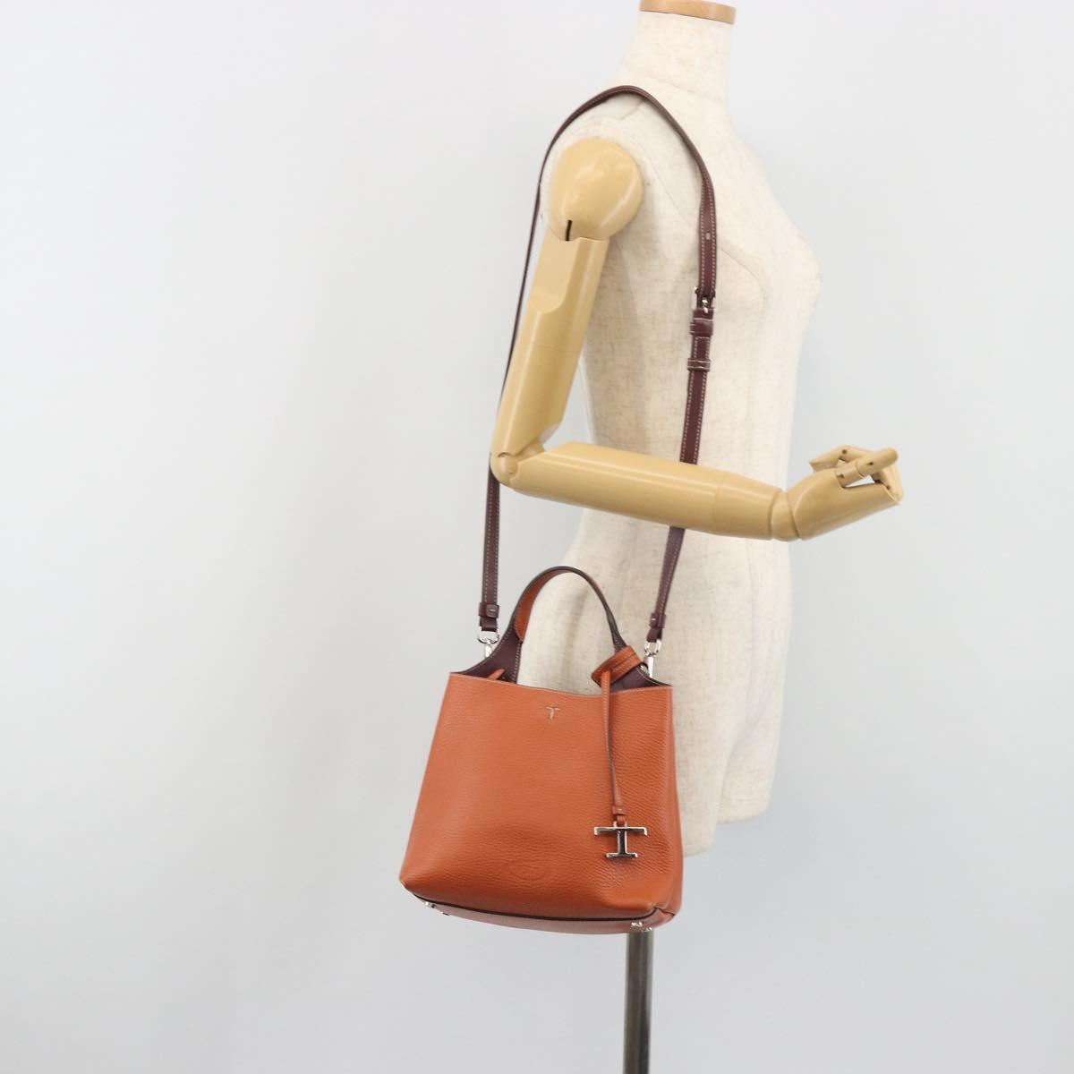 TOD'S Hand Bag Leather 2way Orange Silver Auth 192540V
