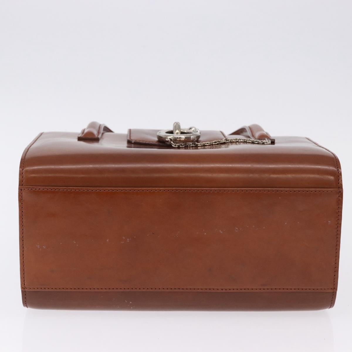 CARTIER PANTHERE Hand Bag Patent Leather Brown Silver Auth 192541