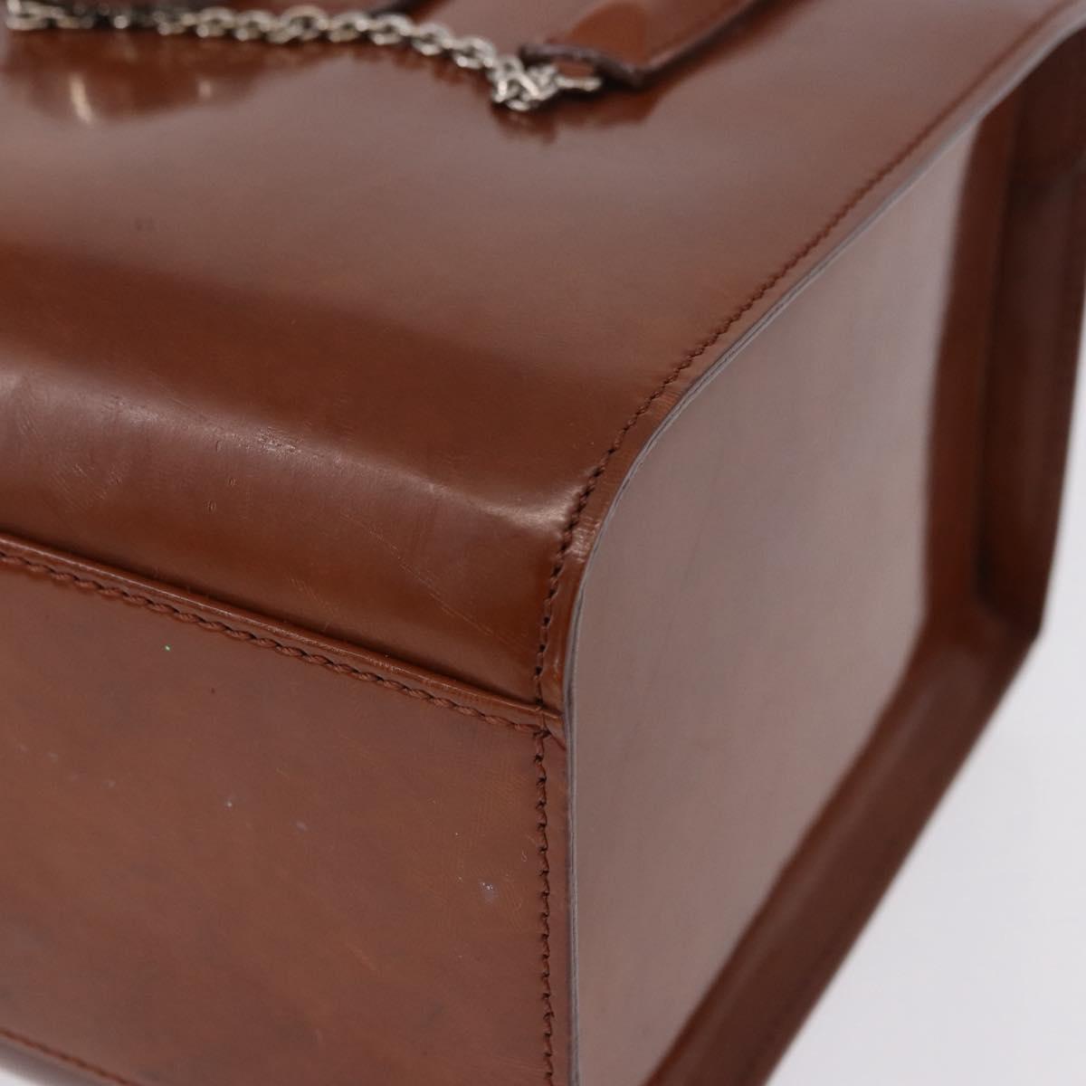 CARTIER PANTHERE Hand Bag Patent Leather Brown Silver Auth 192541
