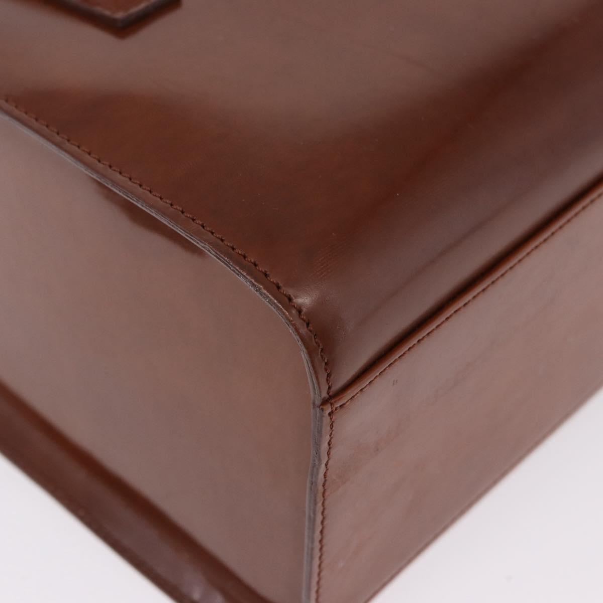 CARTIER PANTHERE Hand Bag Patent Leather Brown Silver Auth 192541