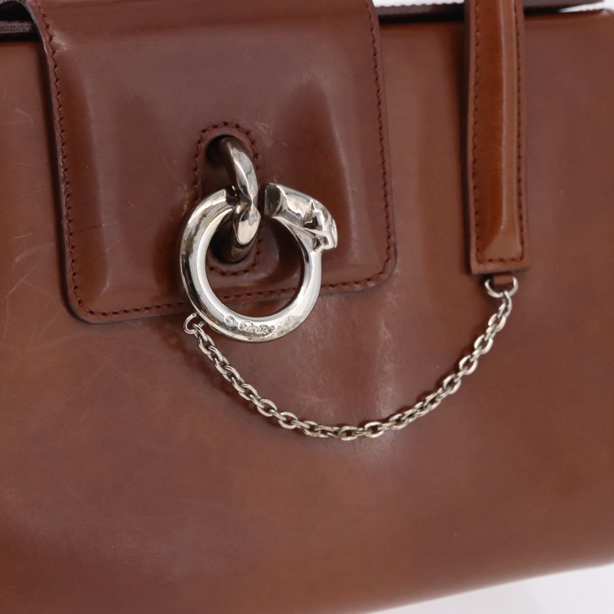 CARTIER PANTHERE Hand Bag Patent Leather Brown Silver Auth 192541