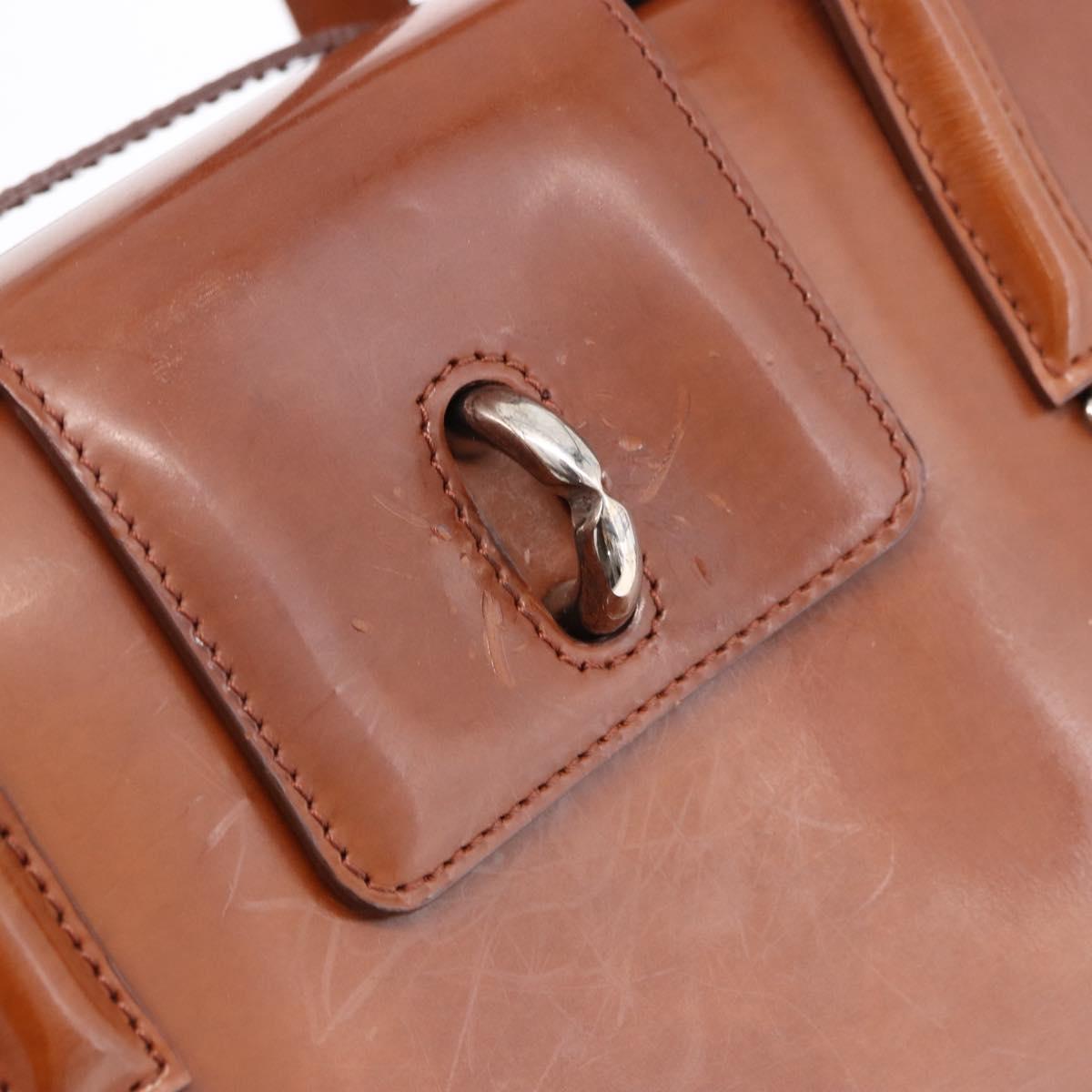 CARTIER PANTHERE Hand Bag Patent Leather Brown Silver Auth 192541