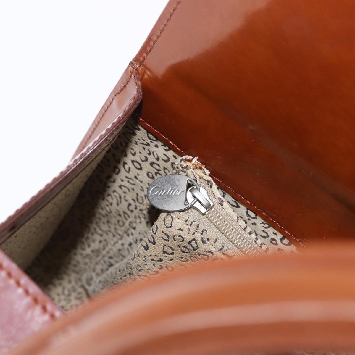 CARTIER PANTHERE Hand Bag Patent Leather Brown Silver Auth 192541