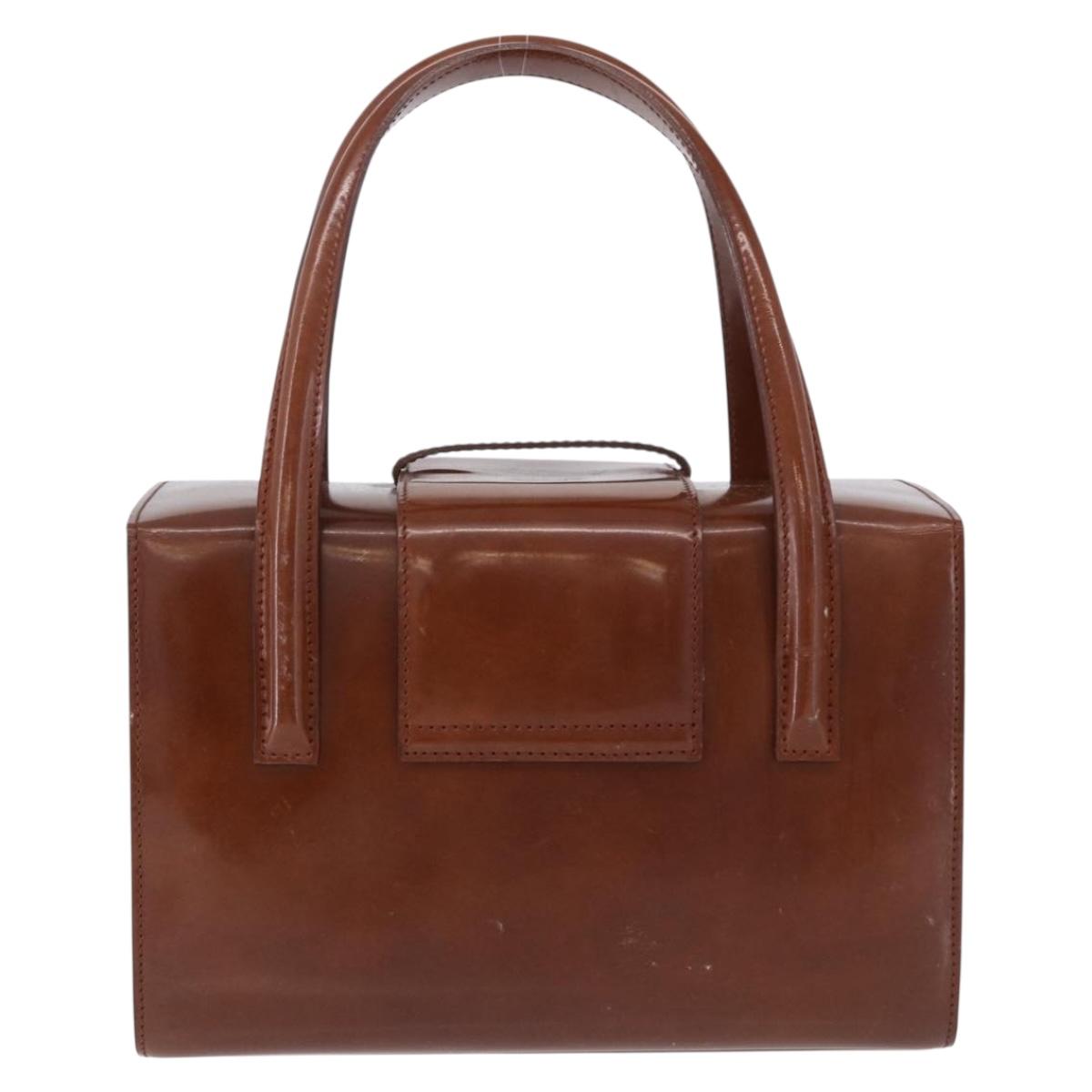 CARTIER PANTHERE Hand Bag Patent Leather Brown Silver Auth 192541