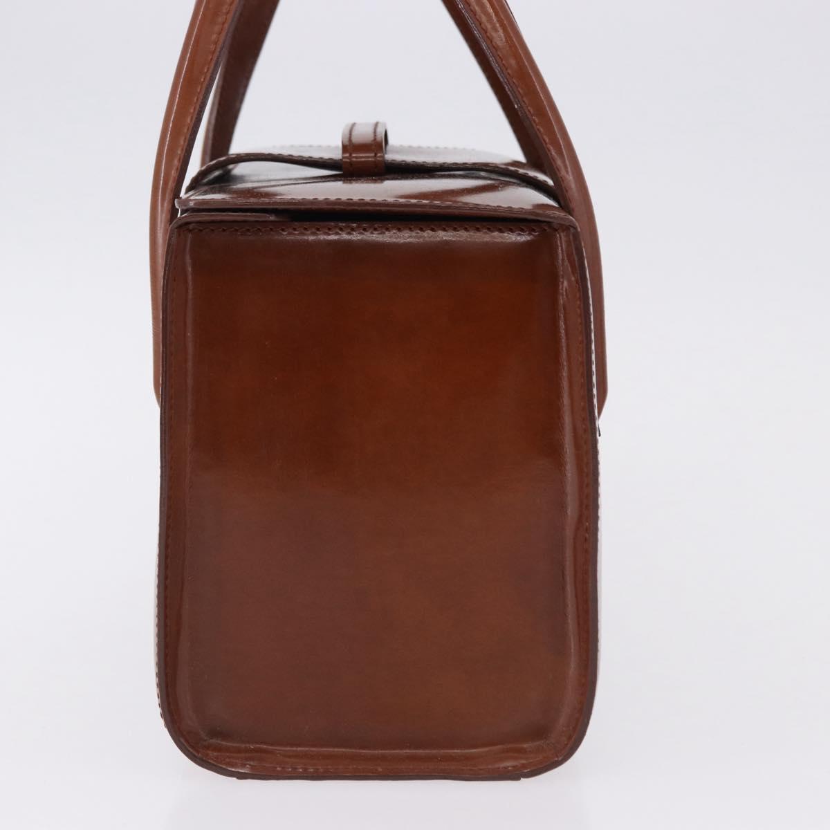CARTIER PANTHERE Hand Bag Patent Leather Brown Silver Auth 192541