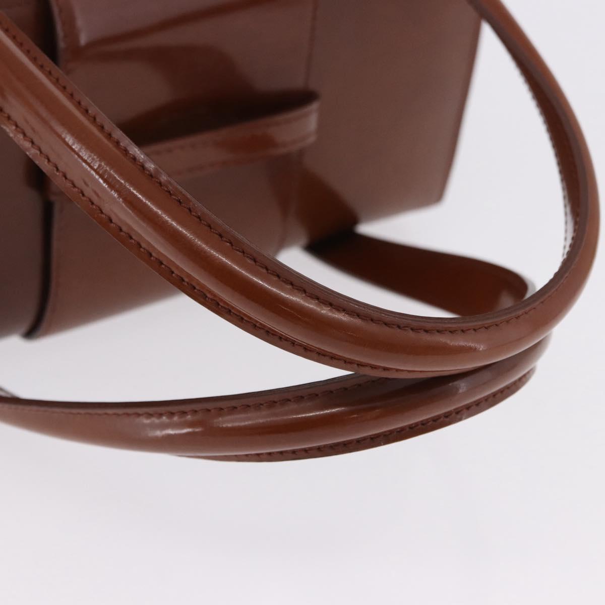 CARTIER PANTHERE Hand Bag Patent Leather Brown Silver Auth 192541