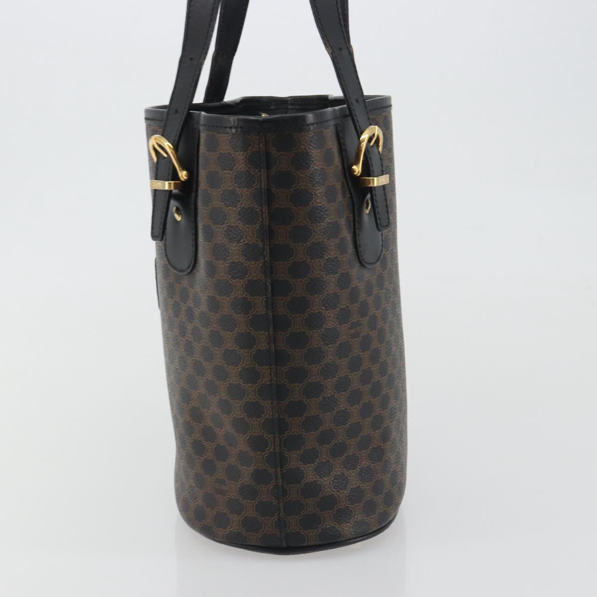 CELINE Macadam Canvas Tote Bag PVC Leather Black Gold Auth 192542A