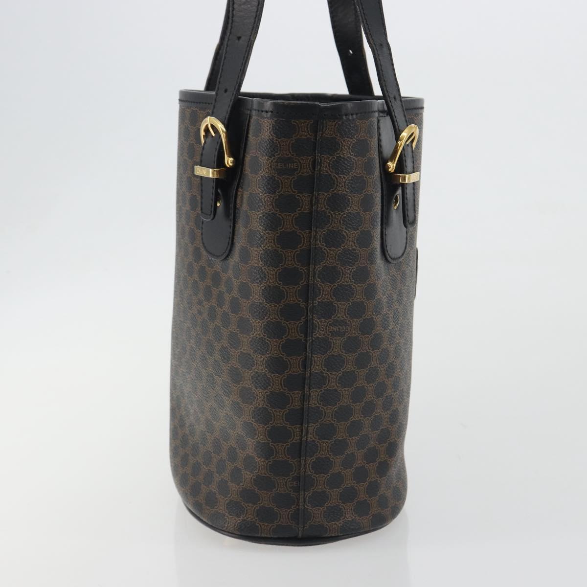 CELINE Macadam Canvas Tote Bag PVC Leather Black Gold Auth 192542A