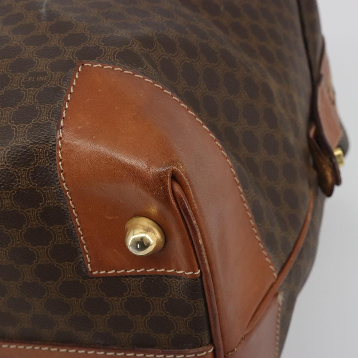CELINE Macadam Canvas Boston Bag PVC Leather Brown Gold Auth 192543