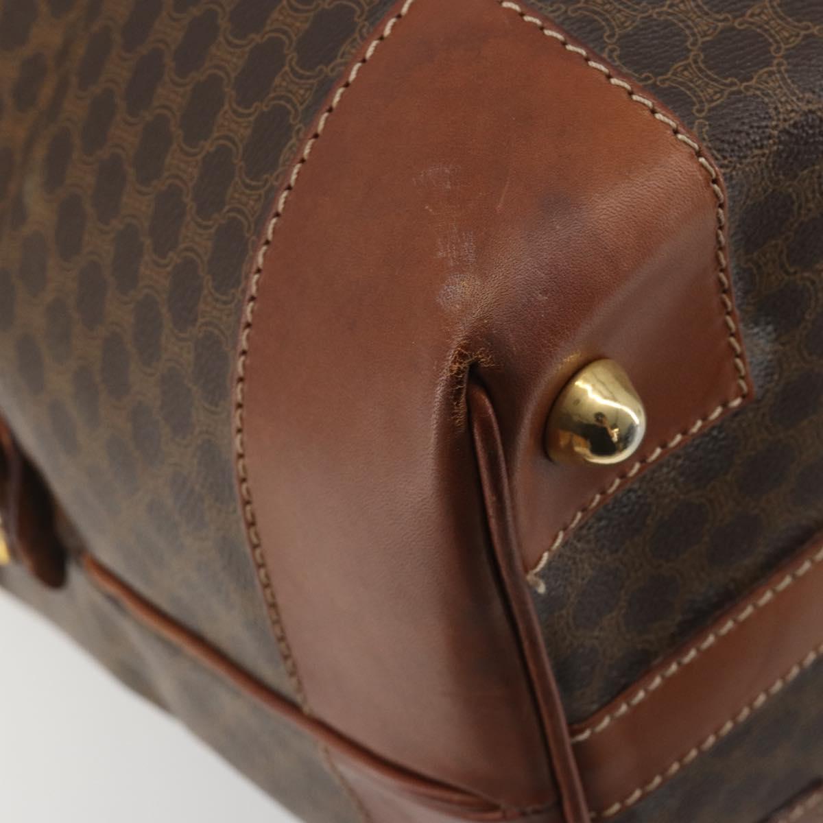 CELINE Macadam Canvas Boston Bag PVC Leather Brown Gold Auth 192543