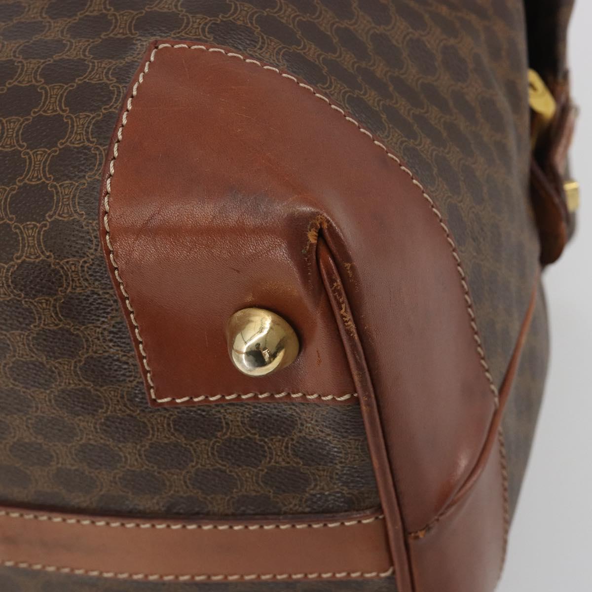CELINE Macadam Canvas Boston Bag PVC Leather Brown Gold Auth 192543