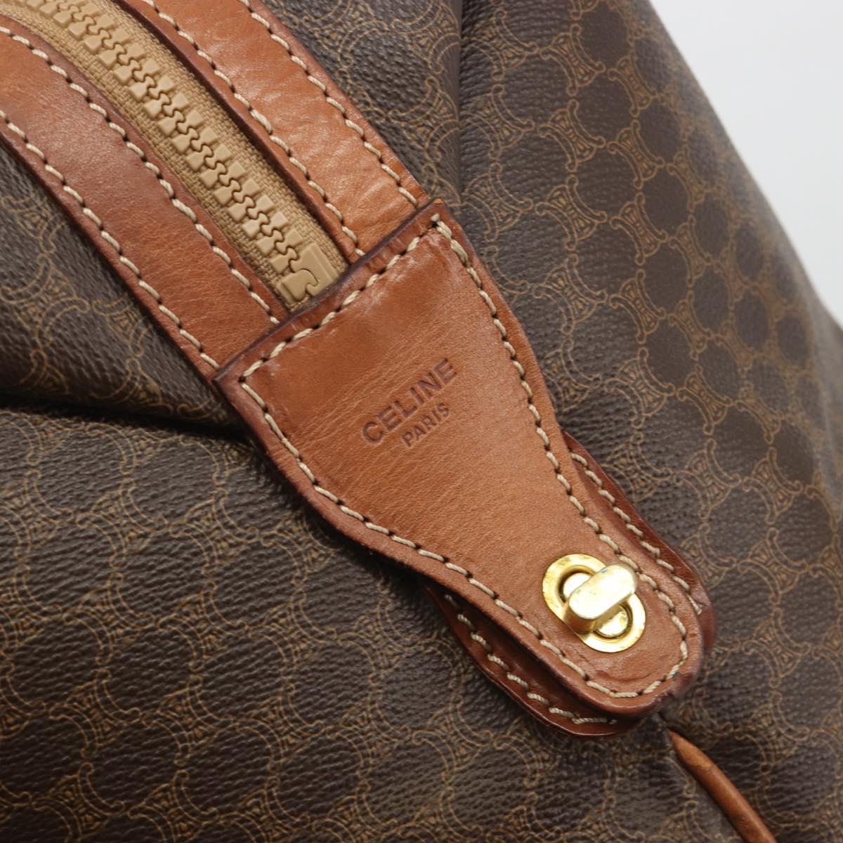 CELINE Macadam Canvas Boston Bag PVC Leather Brown Gold Auth 192543