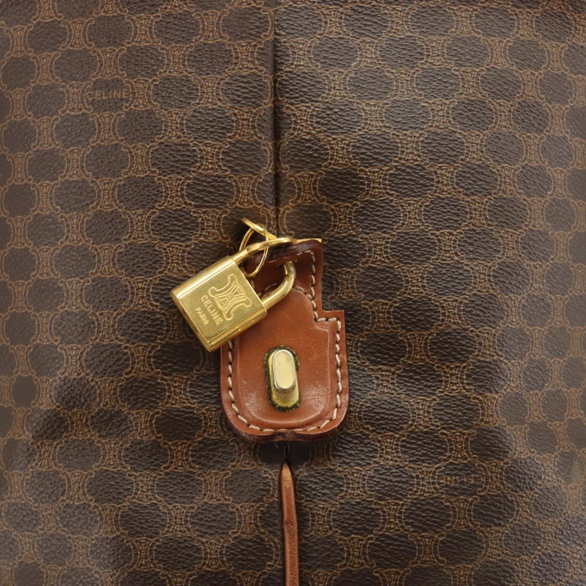 CELINE Macadam Canvas Boston Bag PVC Leather Brown Gold Auth 192543