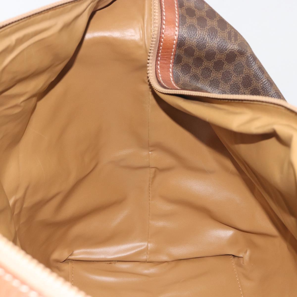 CELINE Macadam Canvas Boston Bag PVC Leather Brown Gold Auth 192543