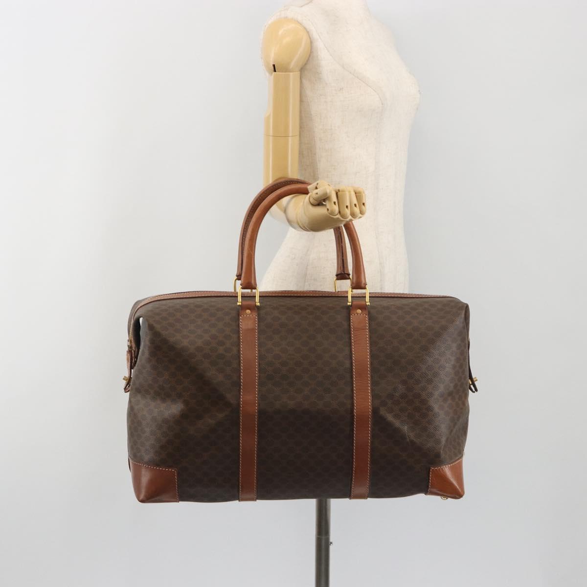 CELINE Macadam Canvas Boston Bag PVC Leather Brown Gold Auth 192543