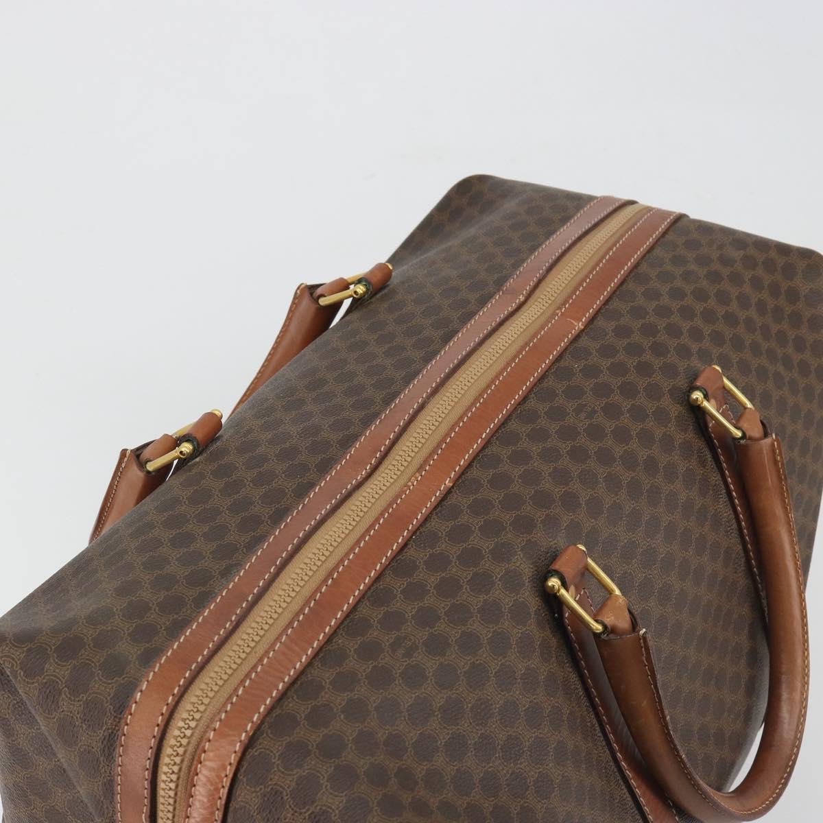 CELINE Macadam Canvas Boston Bag PVC Leather Brown Gold Auth 192543