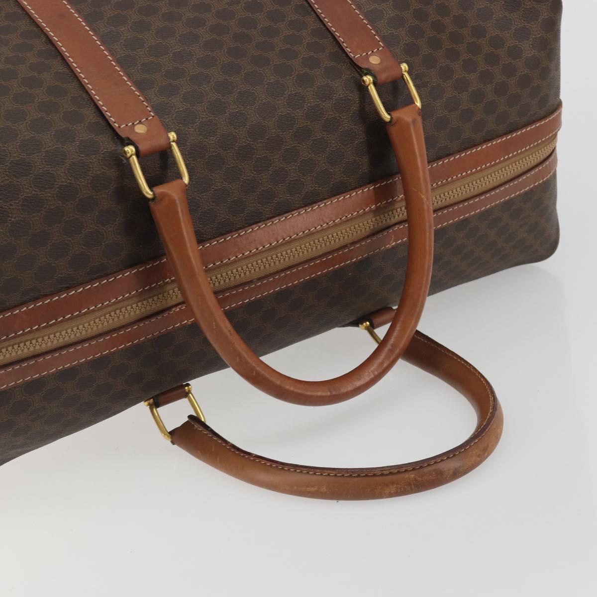 CELINE Macadam Canvas Boston Bag PVC Leather Brown Gold Auth 192543