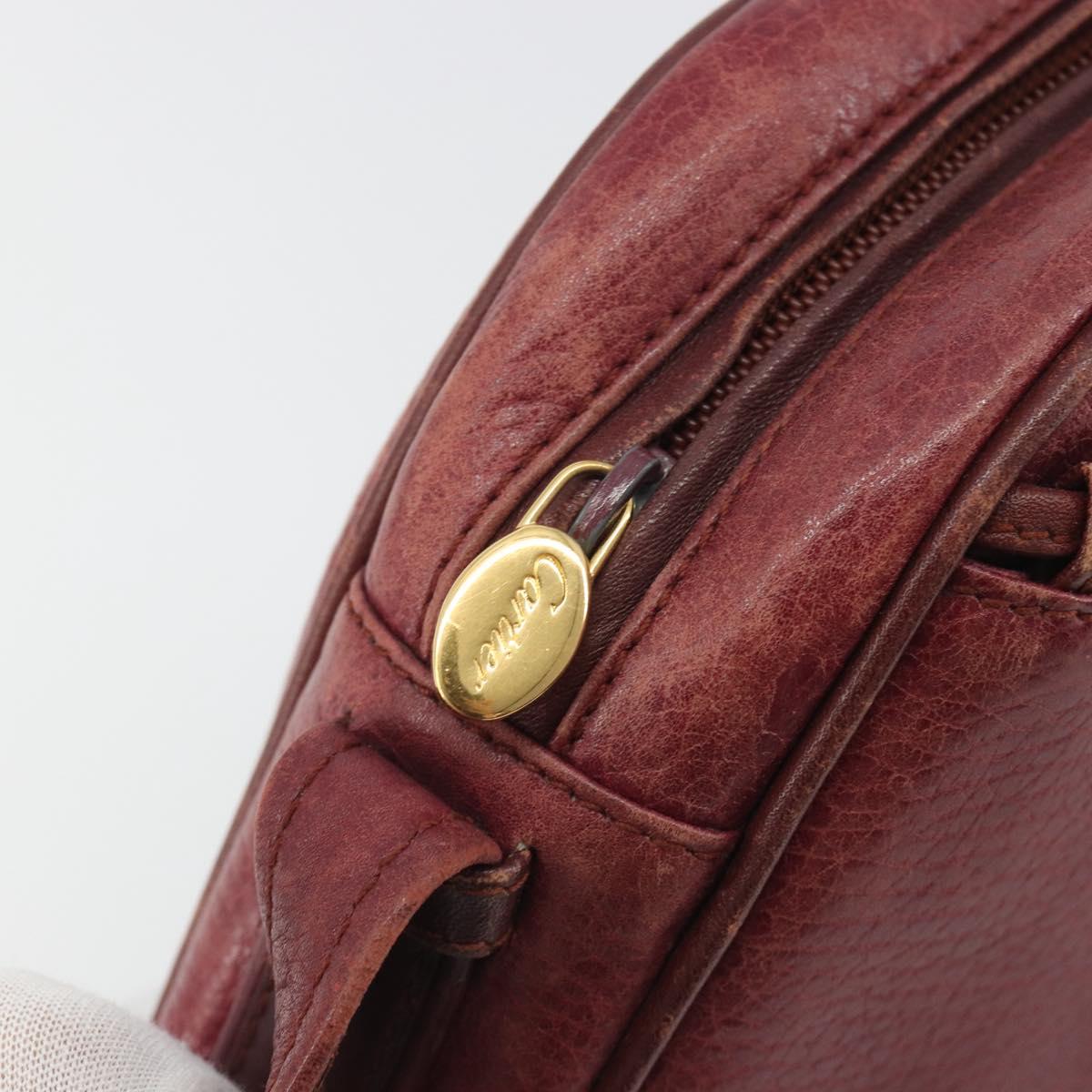 LOEWE Anagram Shoulder Bag Leather Bordeaux Gold Auth 192544