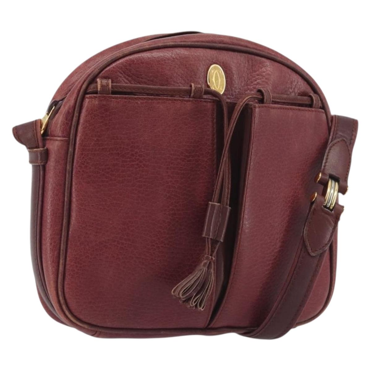 LOEWE Anagram Shoulder Bag Leather Bordeaux Gold Auth 192544