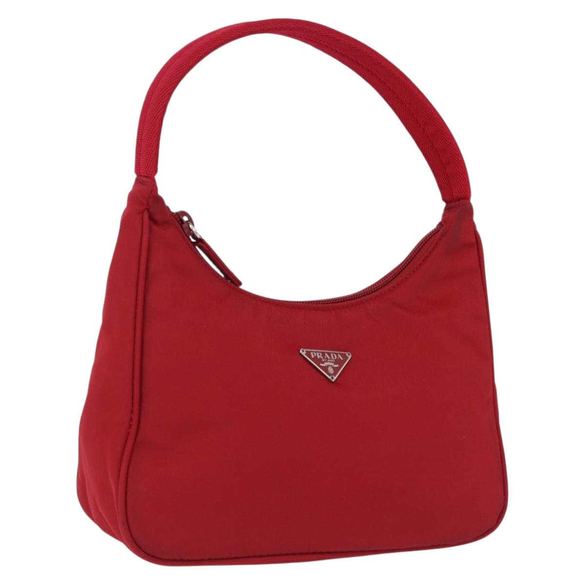 PRADA Hand Pouch Nylon Red Silver Auth 192545A