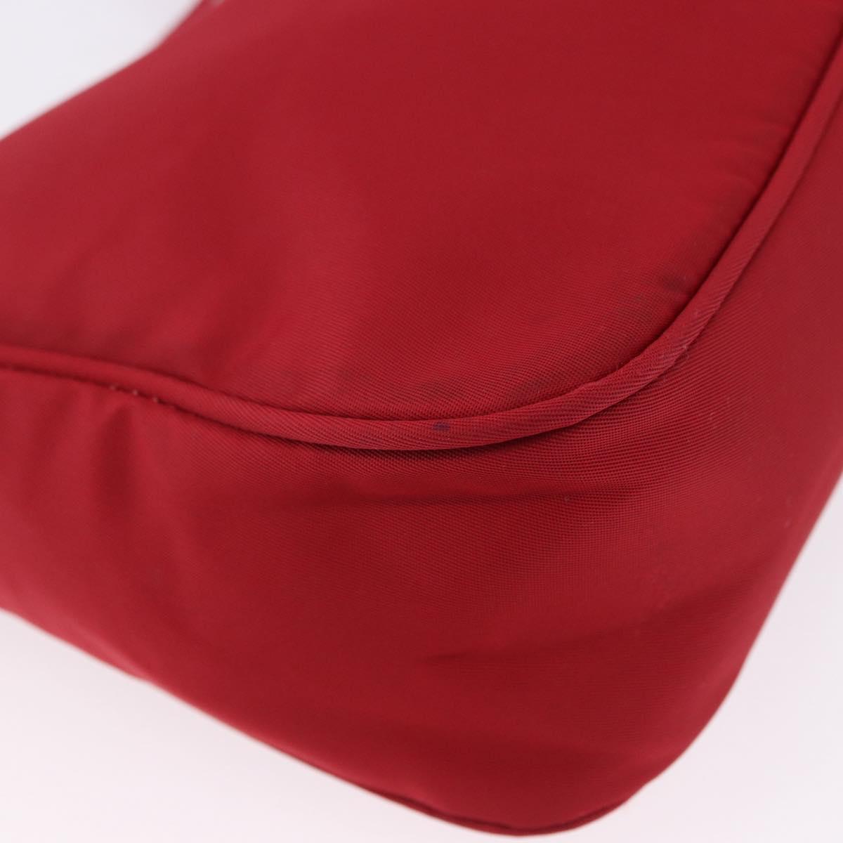 PRADA Hand Pouch Nylon Red Silver Auth 192545A