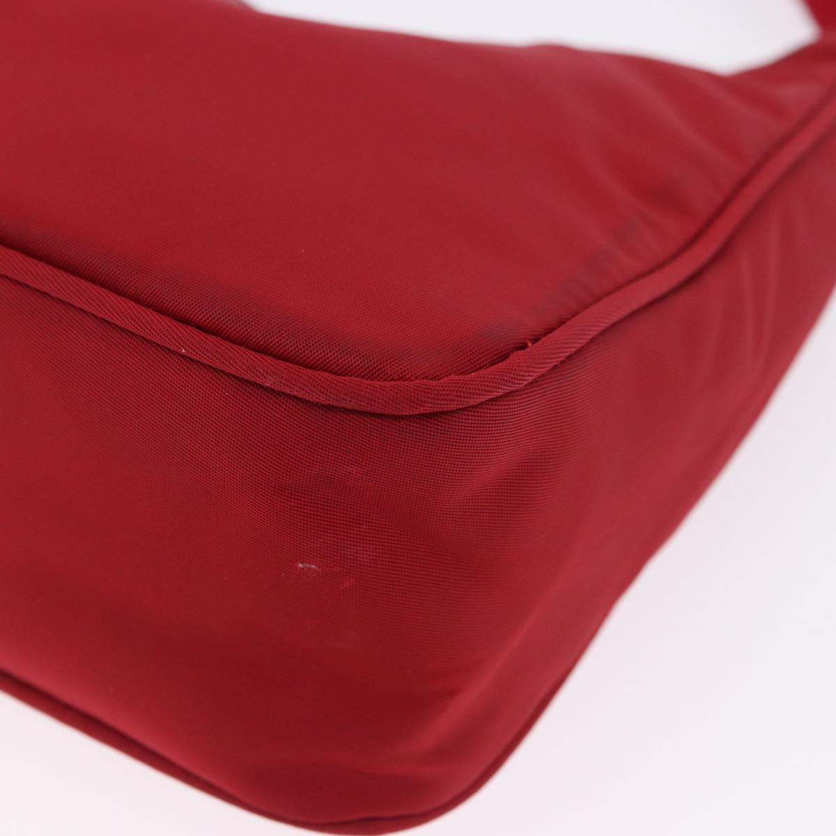 PRADA Hand Pouch Nylon Red Silver Auth 192545A