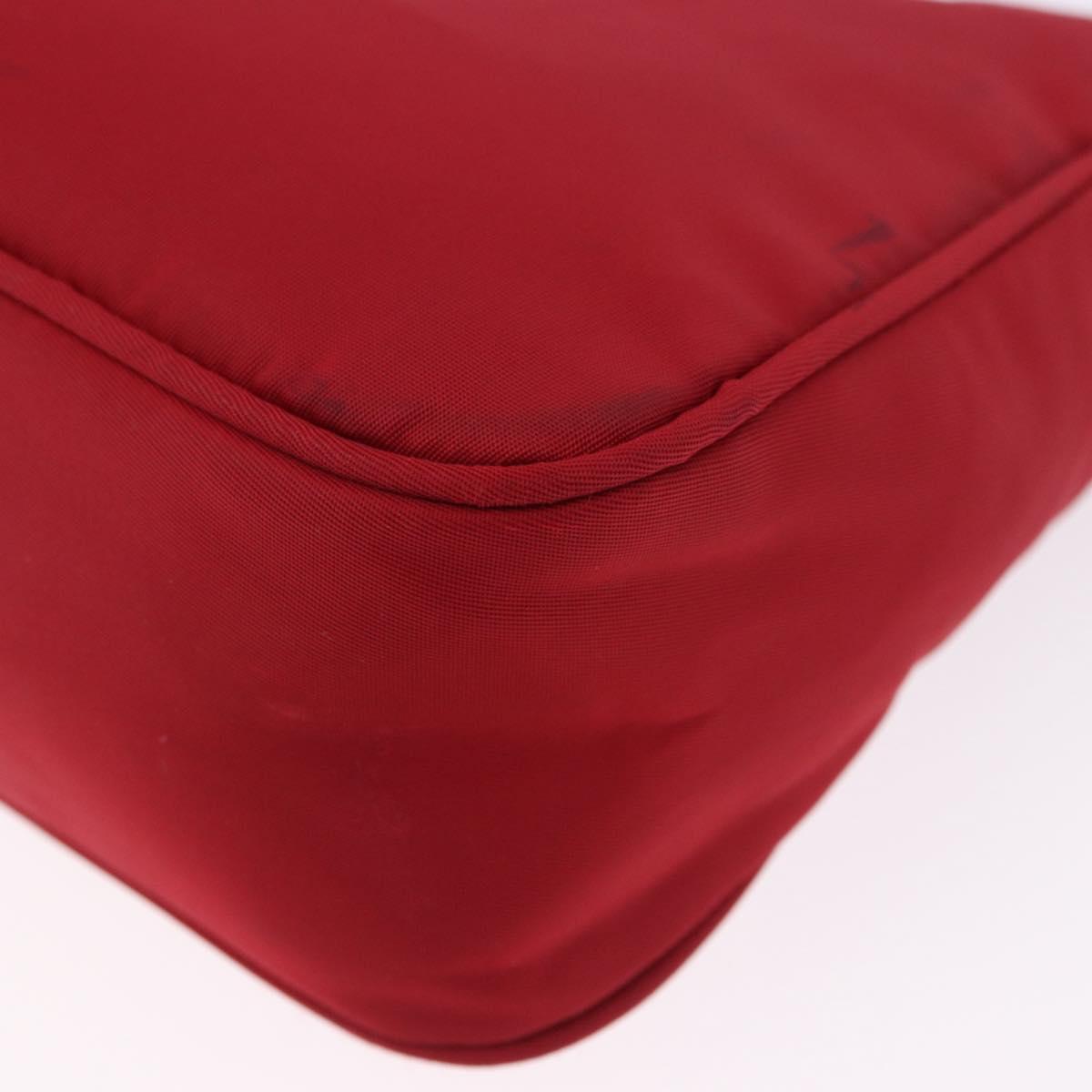 PRADA Hand Pouch Nylon Red Silver Auth 192545A