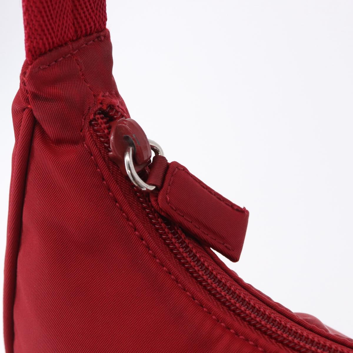 PRADA Hand Pouch Nylon Red Silver Auth 192545A