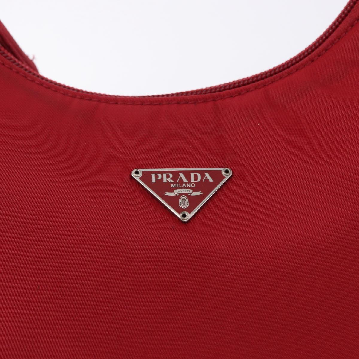 PRADA Hand Pouch Nylon Red Silver Auth 192545A