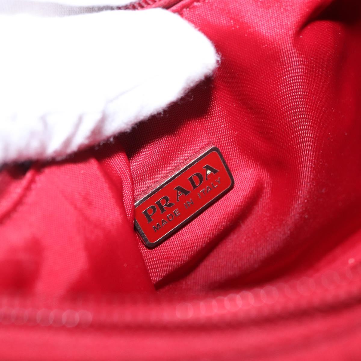 PRADA Hand Pouch Nylon Red Silver Auth 192545A