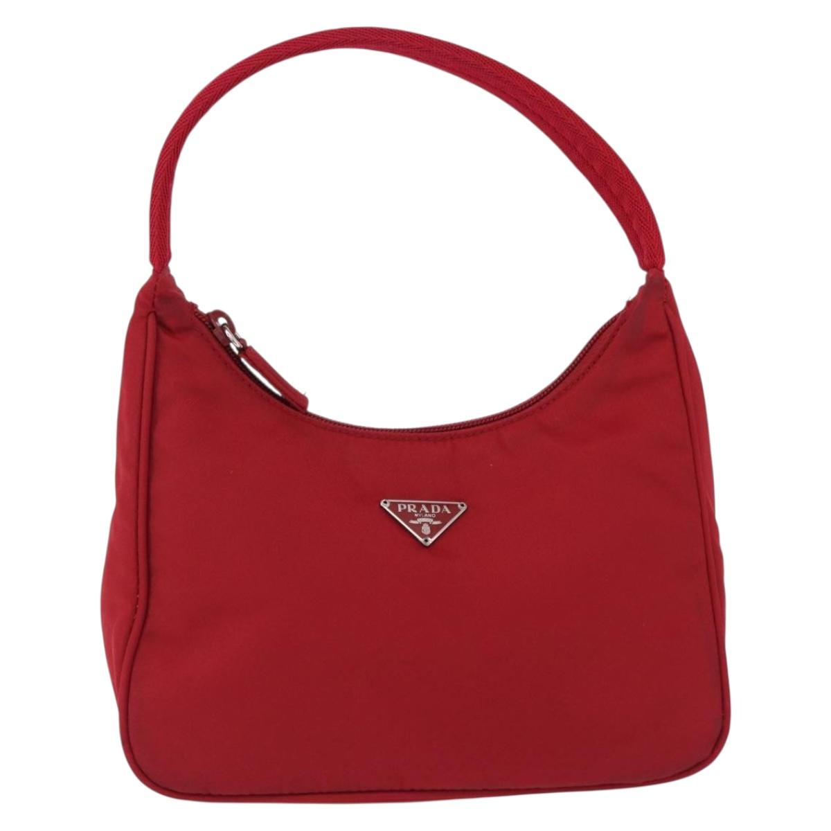 PRADA Hand Pouch Nylon Red Silver Auth 192545A