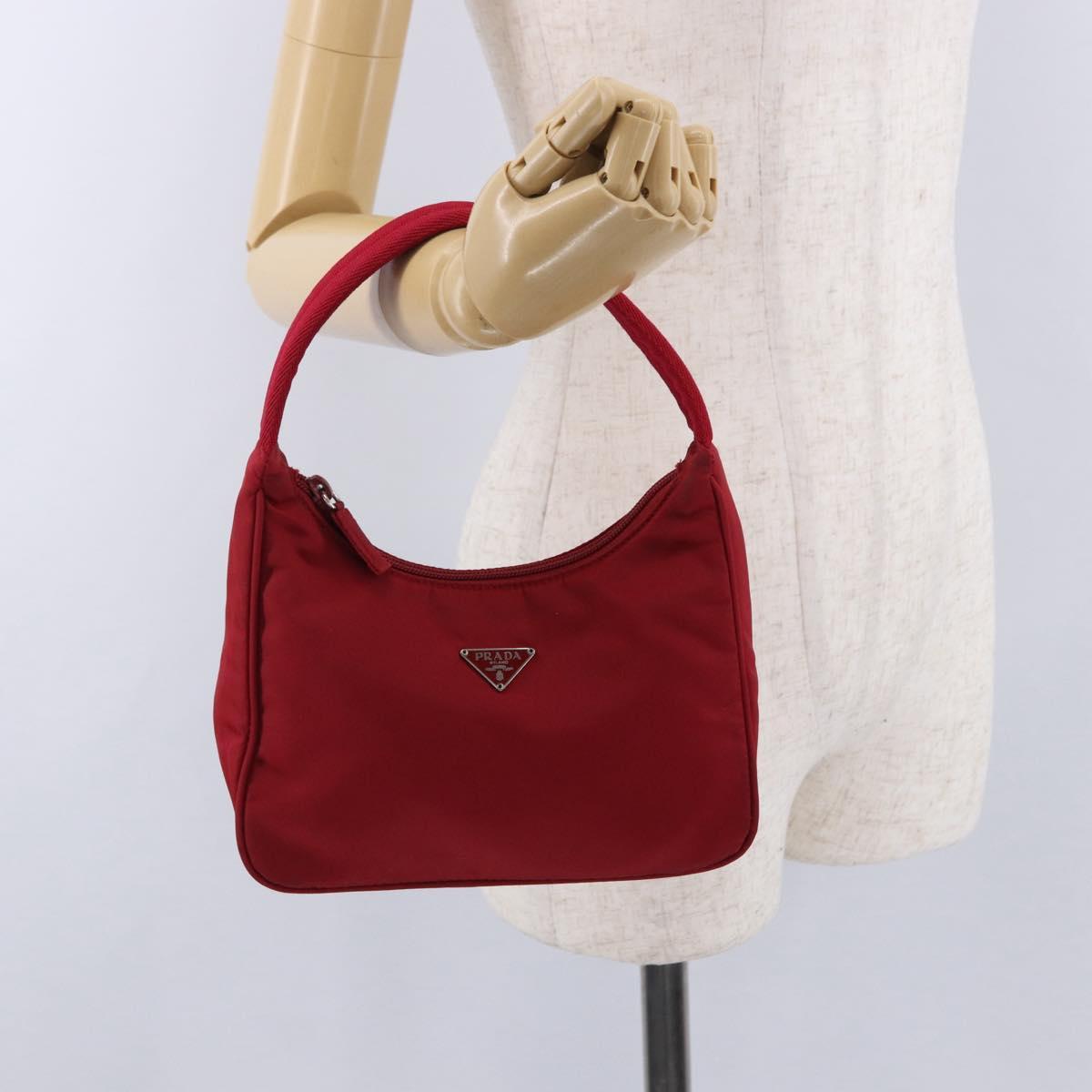 PRADA Hand Pouch Nylon Red Silver Auth 192545A
