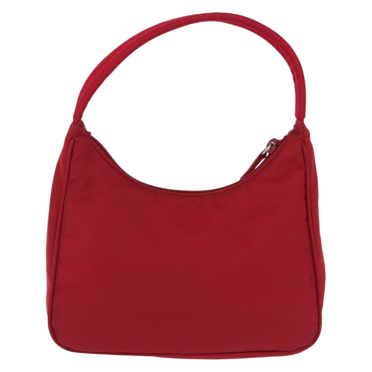 PRADA Hand Pouch Nylon Red Silver Auth 192545A