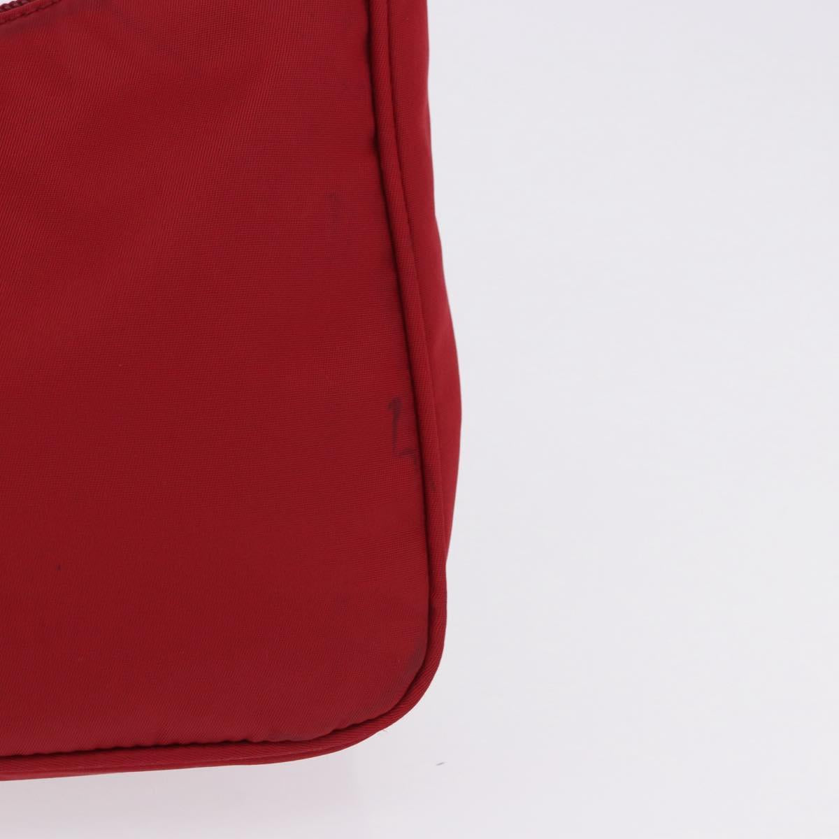 PRADA Hand Pouch Nylon Red Silver Auth 192545A