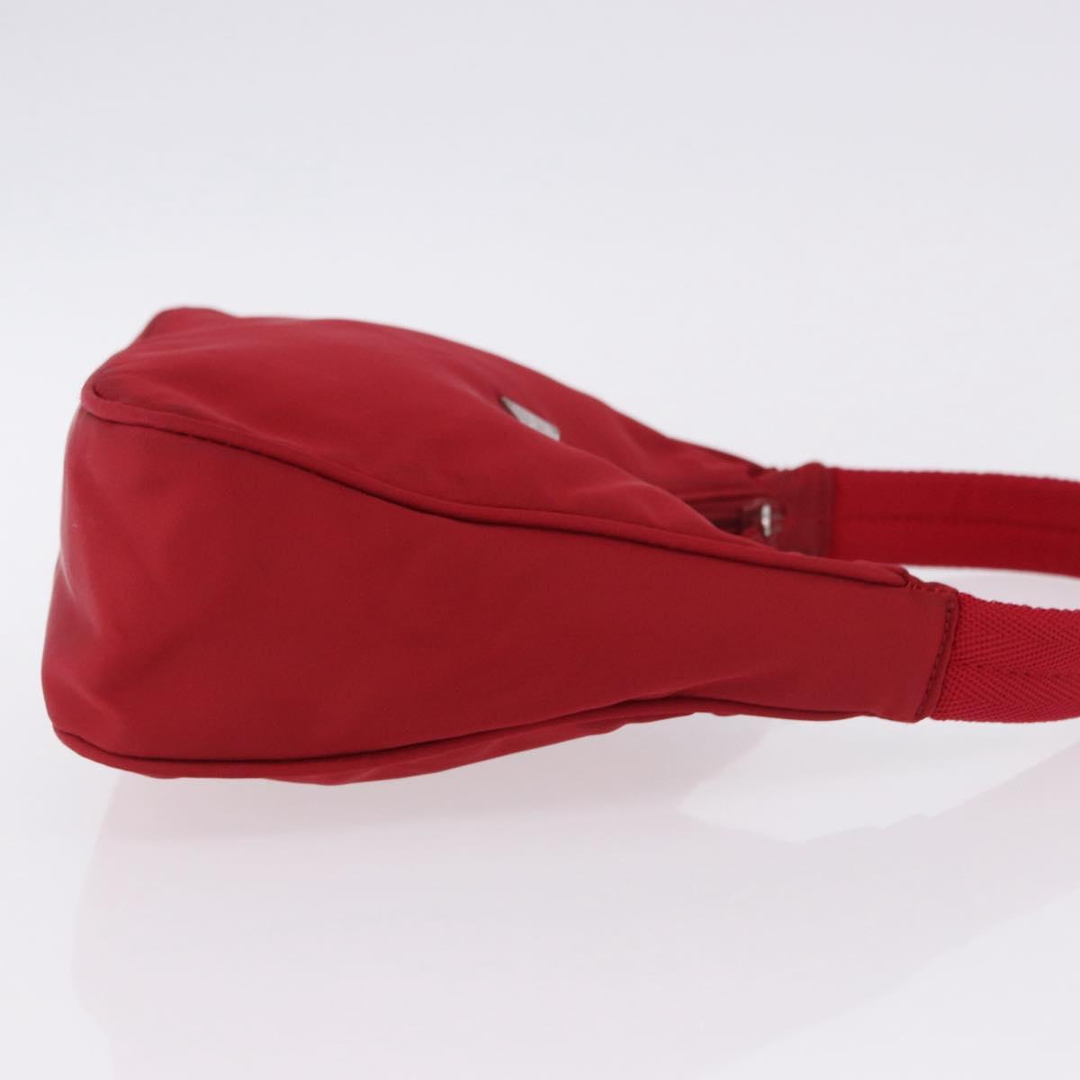 PRADA Hand Pouch Nylon Red Silver Auth 192545A