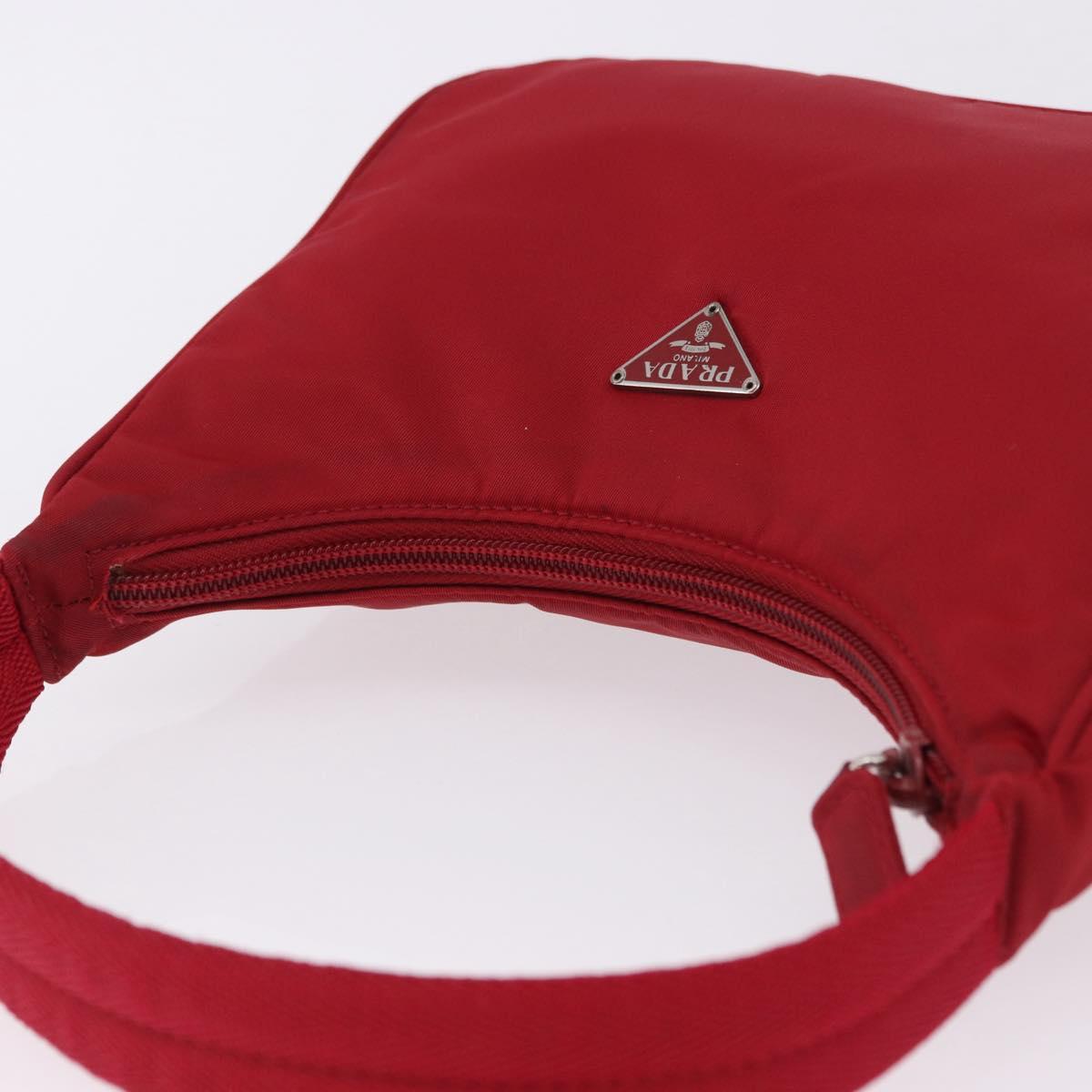 PRADA Hand Pouch Nylon Red Silver Auth 192545A