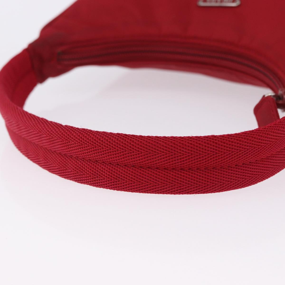 PRADA Hand Pouch Nylon Red Silver Auth 192545A
