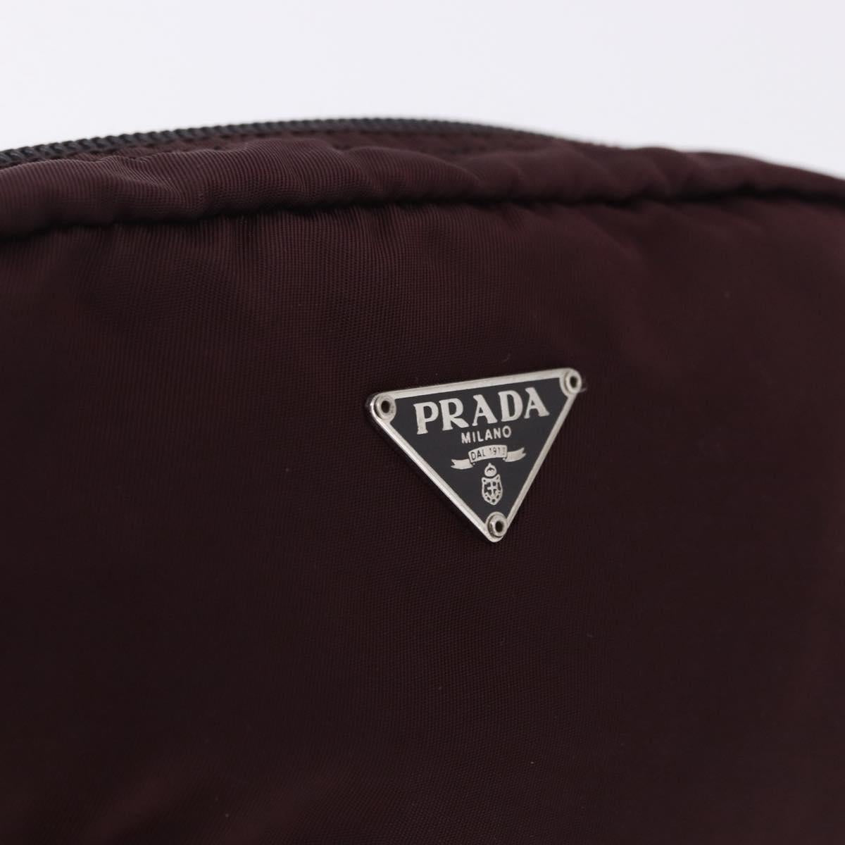 PRADA Pouch Nylon Bordeaux Silver Auth 192546A