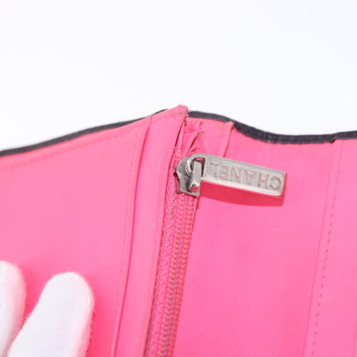 CHANEL Cambon Line Long Wallet Lamb Skin Black CC Auth 192549