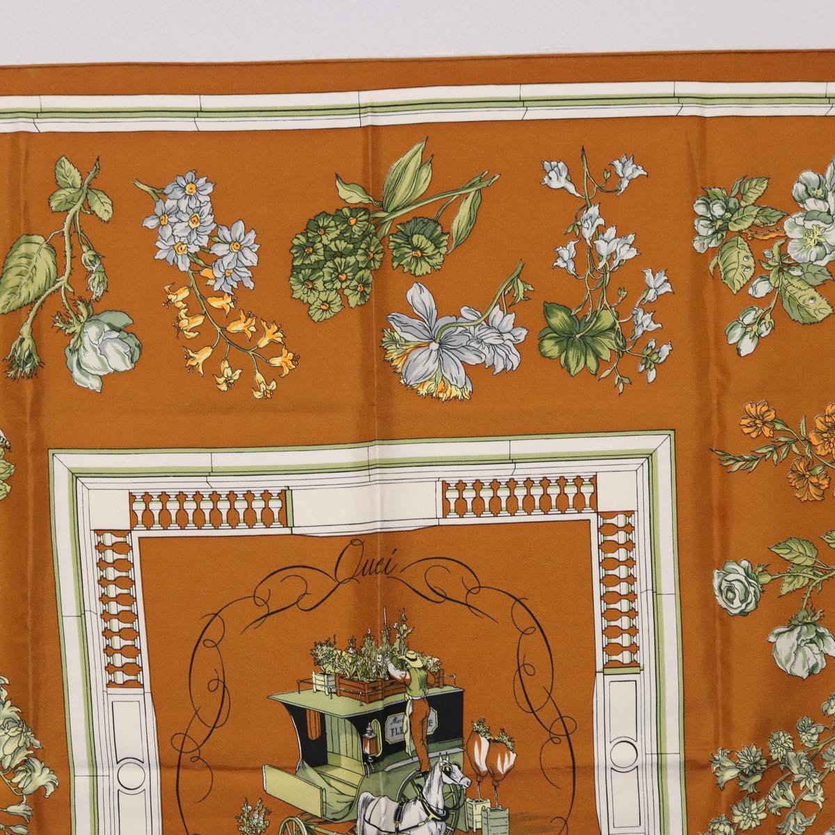 HERMES Carre 90 Scarf hQuai Aux Fleursh Silk Brown Auth 192550