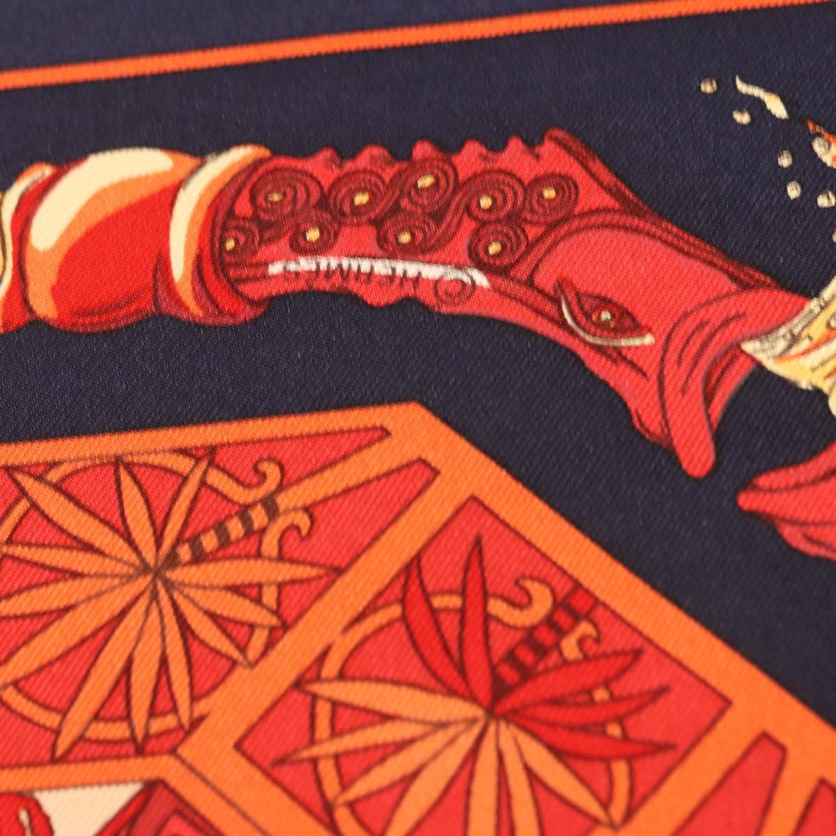 HERMES Carre 90 Scarf ”MARE NOSTRUM” Silk Red Navy Auth 192551