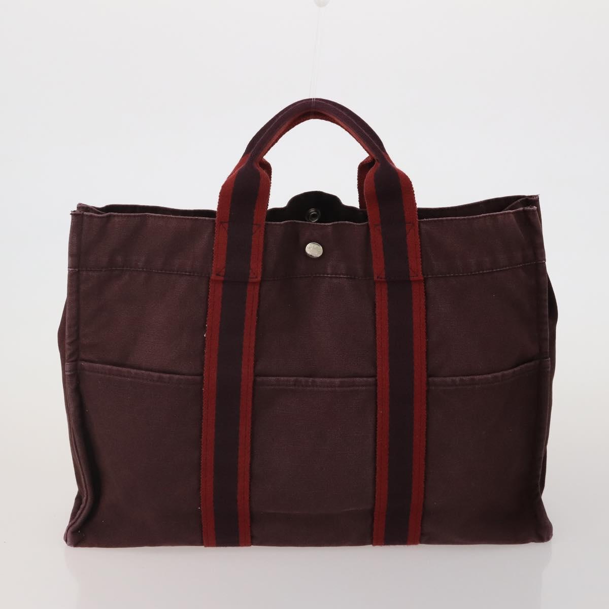 HERMES Fourre Tout Hand Bag cotton 3 Set Black Red Auth 192553