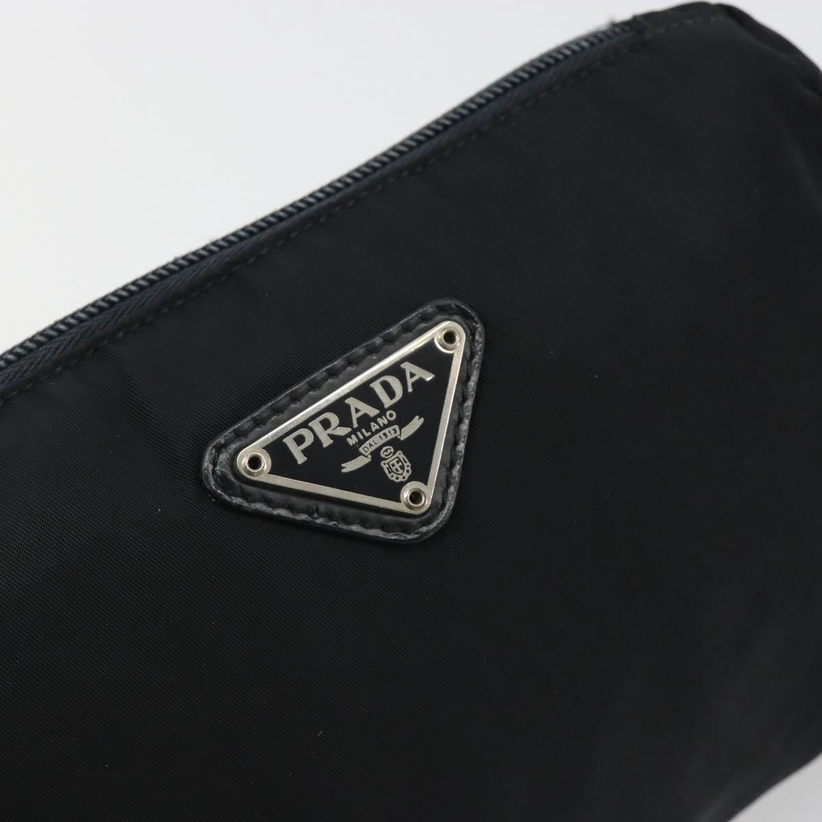 PRADA Pouch Nylon Black Silver Auth 192554