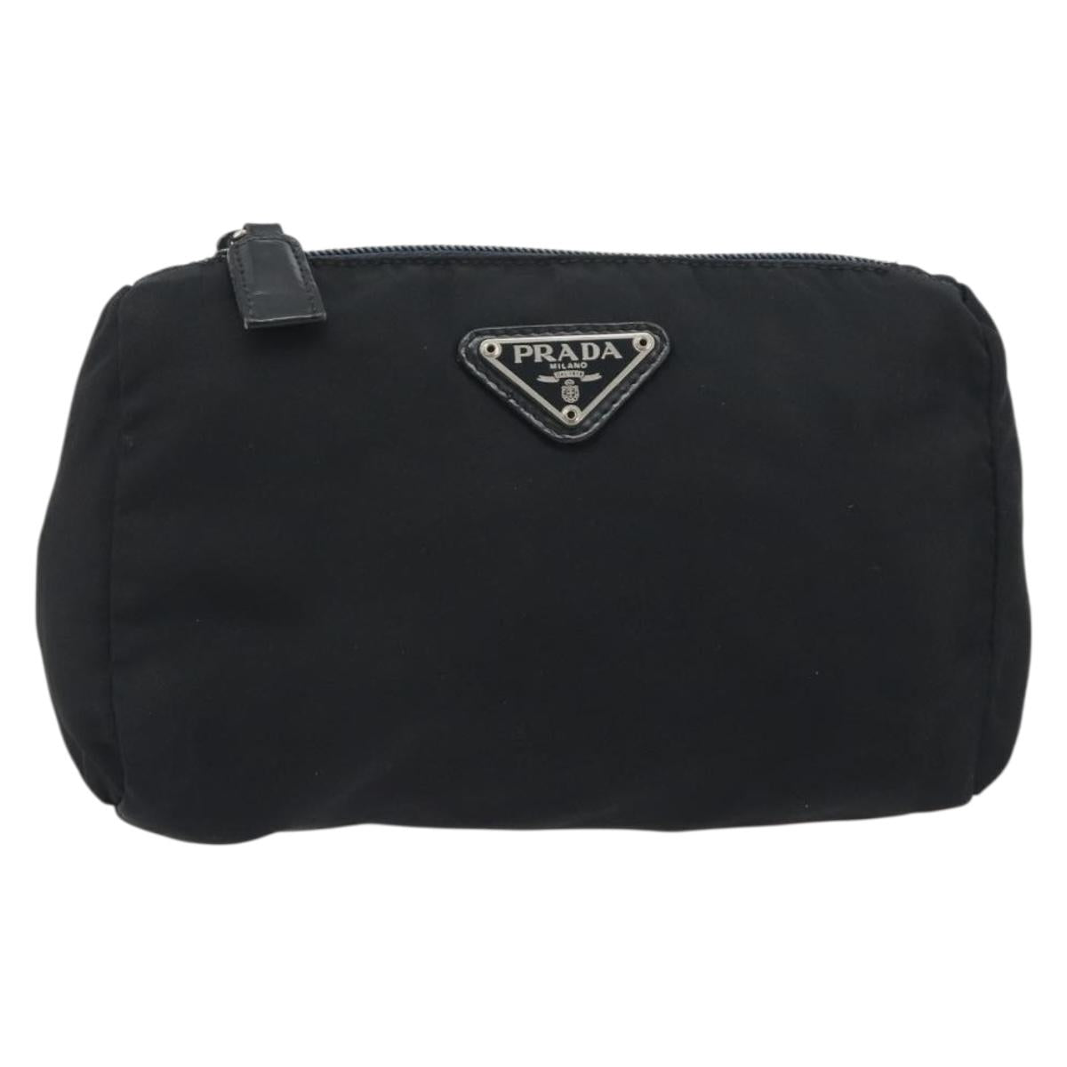 PRADA Pouch Nylon Black Silver Auth 192554