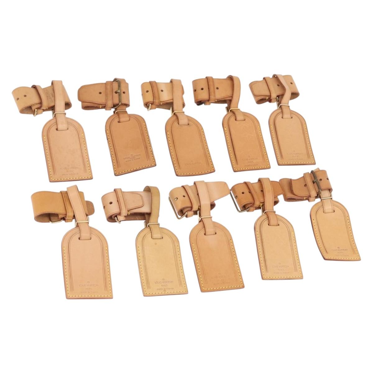 LOUIS VUITTON Name Tag Powanie 10 Set Powanie Leather Beige LV Auth 192569