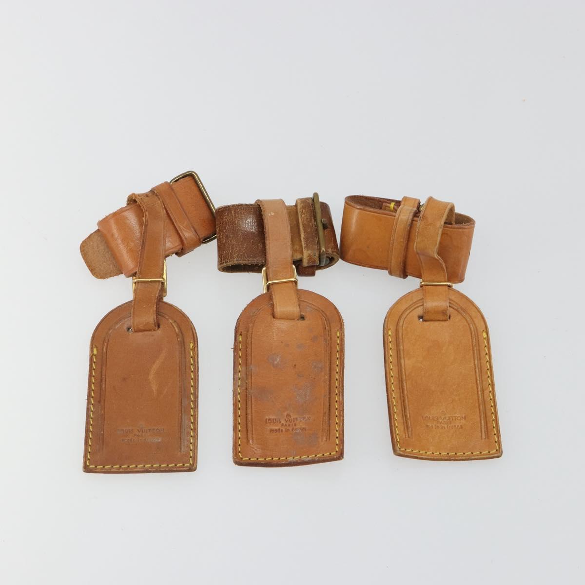 LOUIS VUITTON Name Tag Powanie 10 Set Powanie Leather Beige LV Auth 192578