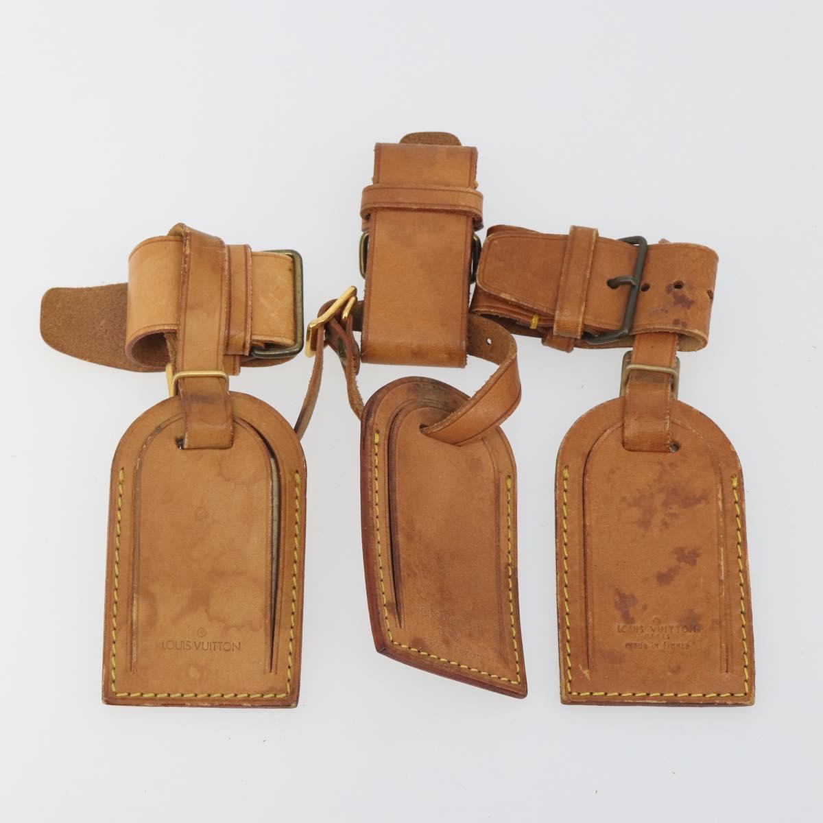 LOUIS VUITTON Name Tag Powanie 10 Set Powanie Leather Beige LV Auth 192582